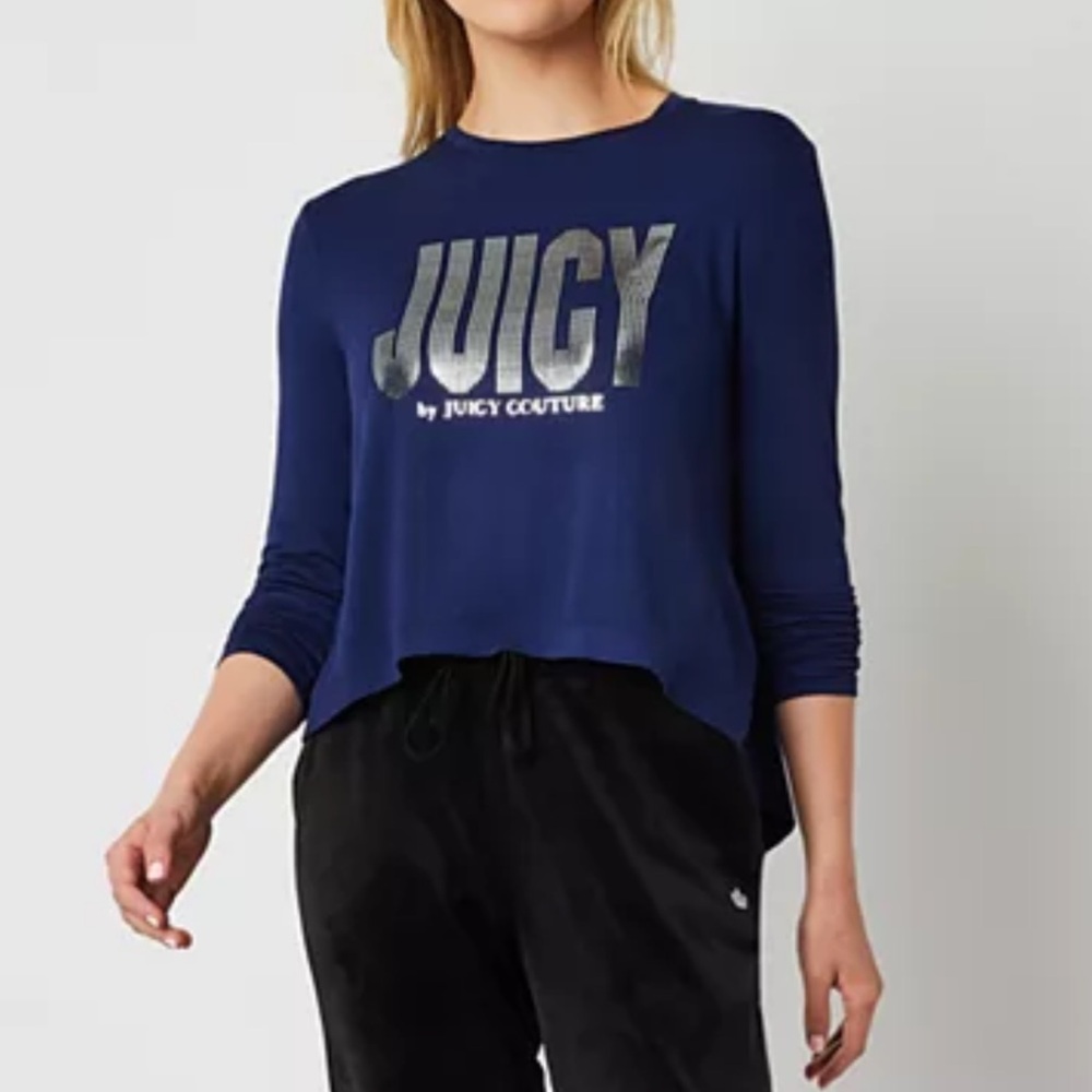 Juicy Couture Navy Long Sleeve Top With Bling Lettering Size Small